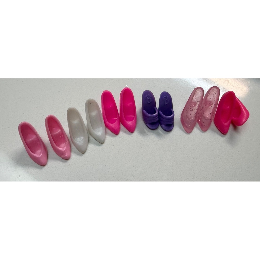 Vintage Barbie Doll Shoes Lot of 6 Pairs Pink White Purple Glitter Heels Mattel
